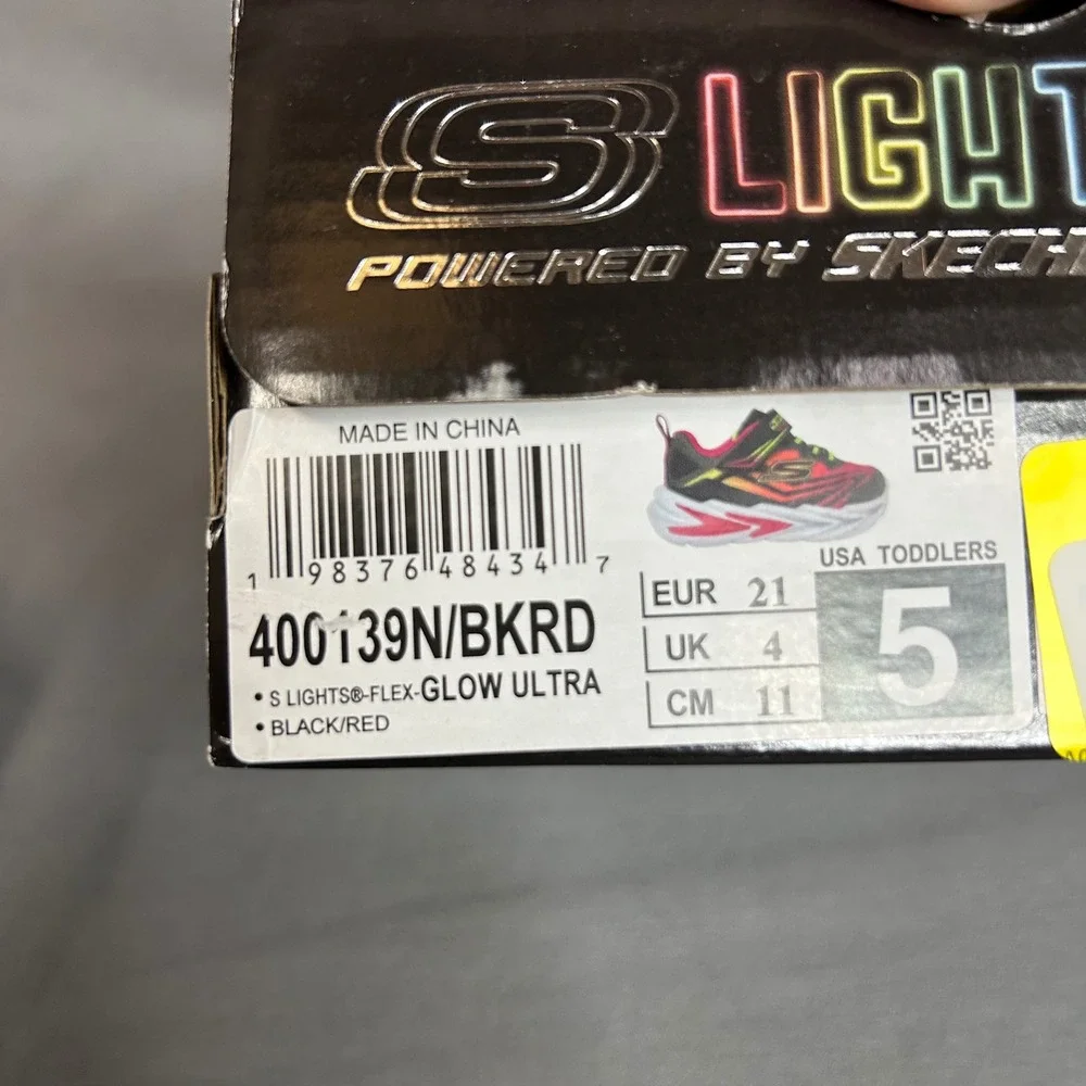 Skechers S Lights Flex-Glow‎ Ultra Black Red Light Up Toddler Shoes 400139N 5